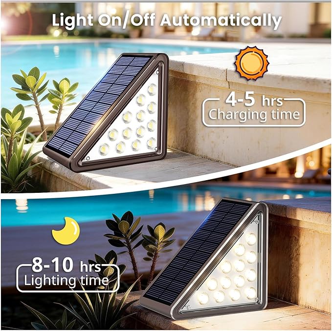 Brown Solar Step Light Outdoor Stair Lights, Deck Lights Outdoor Powered IP65 Waterproof, 6500K Cool White Solar Outdoor Step Light, Decor for Stair, Deck, Step,Porch and Outside Patio,12 Pack