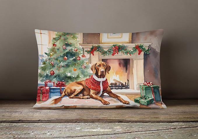 Caroline's Treasures DAC2758PW1216 Vizsla Cozy Christmas Throw Pillow Machine Washable, Indoor Outdoor Decorative Pillow for Couch, Bed or Patio, 12HX16W