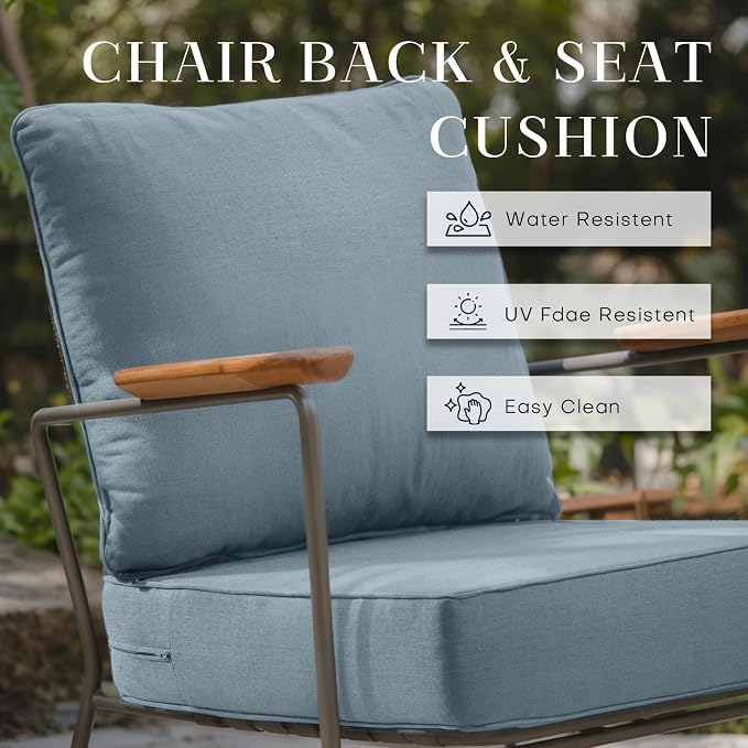 Luxury 24*24*6in Outdoor Patio Cushions, 8 Pieces Sky Blue Outdoor Cushion | 6in Outdoor Patio Cushions, Water-Resistant, Reversible, Removable Cover, for Patio Chairs Sofa Couch Loveseat