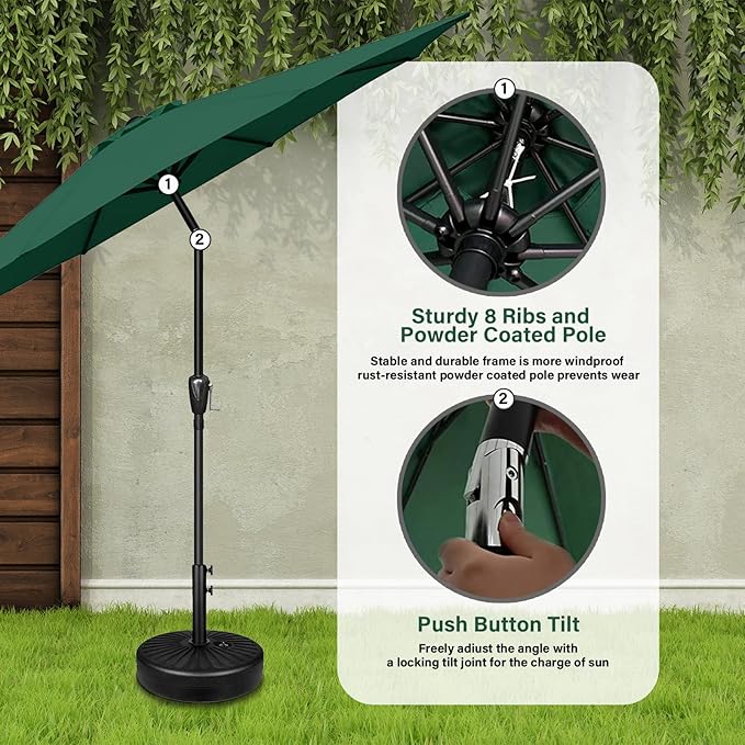 YSSOA 9' Patio Umbrella Outdoor Table Market Yard Umbrella with 8 Sturdy Ribs, Green