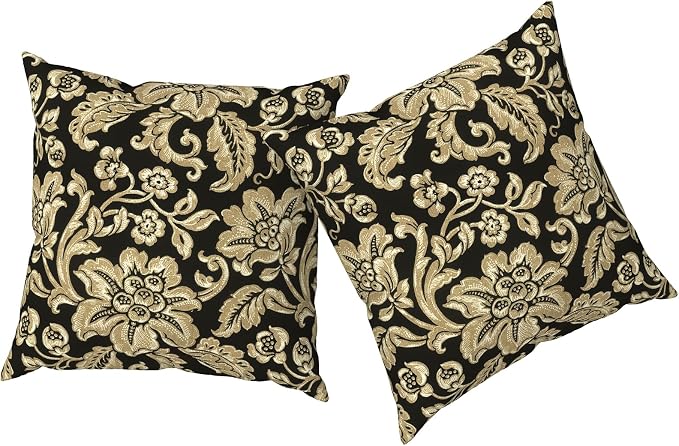 Outdoor Pillows with Insert 18x18 Inch, Waterproof Throw Pillow for Patio Furniture, Decorative Back Cushion for Garden Home Sofa Office Chair, Set of 2, Jacobean Black