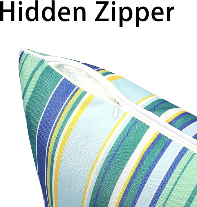 Enipate Inserts Included Outdoor Throw Pillows, Pack of 2 Striped Water Resistance Stuffed Pillows for Patio Furniture Decor 18x18 in