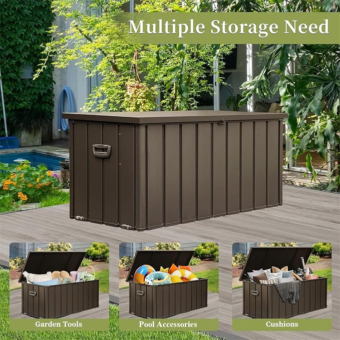 Ditkoko 200 Ourdoor Gallon Deck Box, Waterproof Storage Container with Lockable Lid, Package Delivery Box for Patio Furniture, Patio Cushions, Gardening Tools, Pool and Sports Supplies - Brown