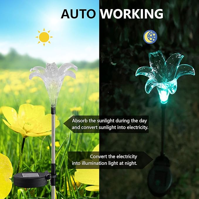 CANDLE CHOICE Solar Powered Landscape LED Light Outdoor Waterproof Color Changing Garden Stake Light for Outside Garden Yard Lawn Flowerbed Plant Pathway Christmas Decorations Figurine Lily 1 Pack