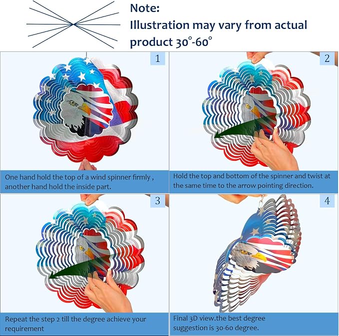 3D Eagle Wind Spinner, America 250 Independence Anniversary Patriotic Decor, USA Flag Bald Eagle Design, 12In Metal Hanging Wind Sculpture for 4th of July, Memorial Day, National