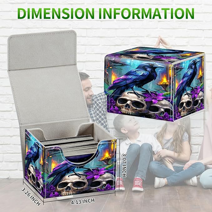Card Deck Box for MTG, Cards Storage Box Fits 120+ Sleeved, Leather Small Size Strong Magnetic Closing Card Case for Board Games Magic TCG CCG Baseball Collection, Purple Flower Eagle