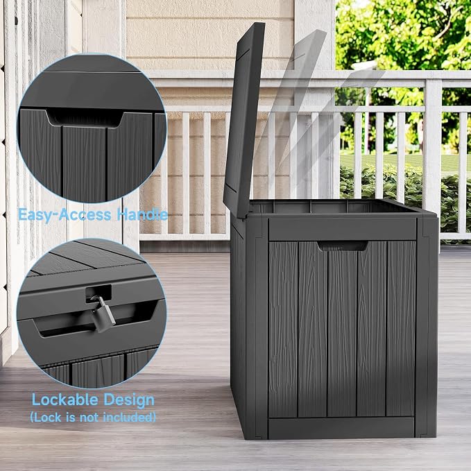 ROJIK 37 Gallon Resin Deck Box, Lockable Waterproof Weatherproof Outdoor Storage Container for Garden Tools, Cushions & Outdoor Accessories（Black