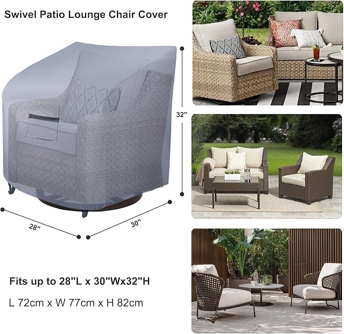 Patio Furniture Covers Waterproof for Chairs, Lawn Patio Chair Covers Fits up to 28 W x 30 D x32 H inches 2 Pack Black