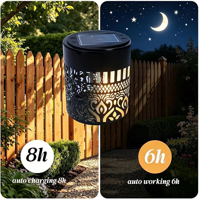 2 Pack Solar Fence Lights Outdoor, Decorative Solar Wall Lights with Mandala Pattern, IP65 Waterproof LED Wall Sconce Lantern for Garden Yard Fence Decor, Patio Pathway, Gift for Women Mom