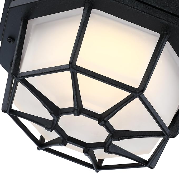 8.5” Black Flush Mount LED Ceiling Light 2700K 3000K 3500K 4000K 5000K Octagonal Outdoor Porch Lights Black 8.5inch Outside Ceiling Light for Patio,Aluminum Alloy and Glass,14W, 120V, 750lm-1000Lm