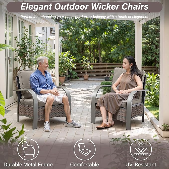 Belord 6 Pieces Patio Furniture Set with Fire Pit Table - 50000 BTU Propane Fire Pit, 2 Single Leisure Chairs, High Back Wicker Rattan Couch, Outdoor Conversation Set for Casual Gathering