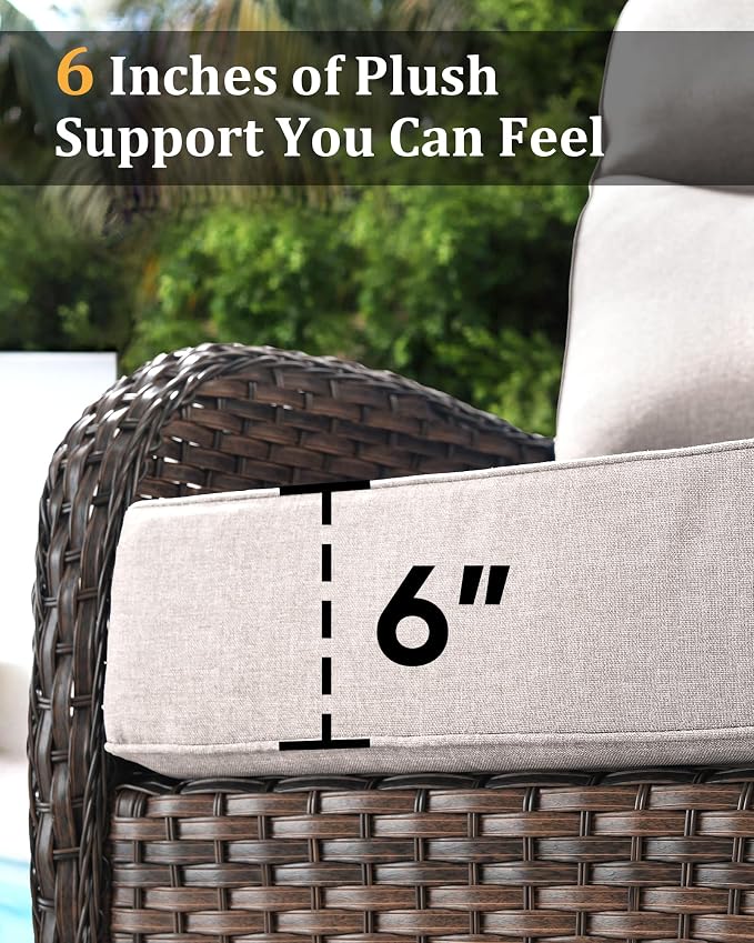 12-Piece Luxury Patio Furniture Set with 6-inch Thick Cushion,Outdoor Wicker Sofa Couch Set of 2 & Swivel Rocker Chairs, Conversation Set for Poolside, Deck & Yard - Beige