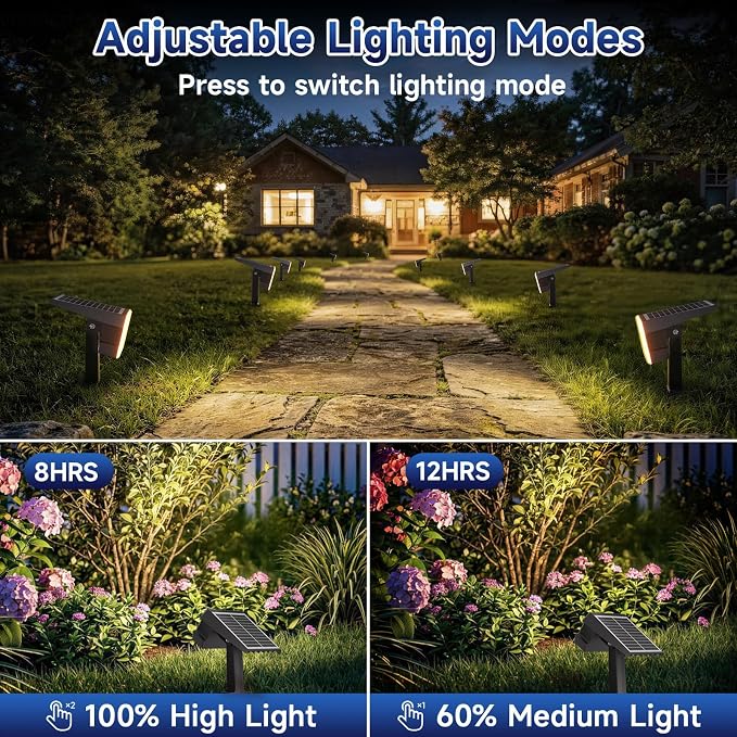 Solar Lights Outdoor Waterproof IP65, 45 LED 2 Lighting Modes Outside Solar Landscape Spotlight for Garden Yard Pathway Lawn, 2 Pack (Warm White)
