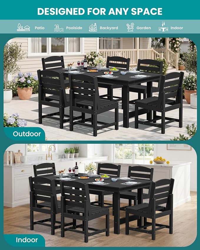SERWALL Armless Outdoor Dining Chair Set of 2, All Weather Resistant, Black | Armless Dining Chairs built to last with 330 lb capacity. Compact 24.6"Dx19.3"Wx33.6"H. Weatherproof & easy to clean.