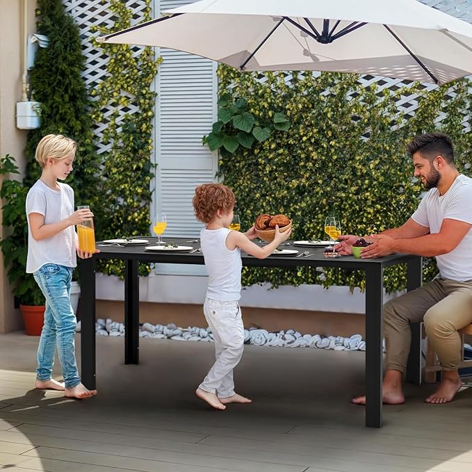 PIZZELLO 7-Piece Outdoor Dining Set Patio Dining Set for 6 Outdoor Table and Chairs All Weather Outdoor Patio Set w/Stackable Patio Chairs and HDPE Dining Table for Backyard, Garden and Poolside