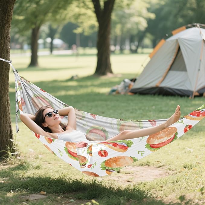 Camping Hammock Outdoor Hammocks for Outside Hamburger Tomatoes Beach Trees Portable Lightweight with Pockets Tree Straps Indoor Small