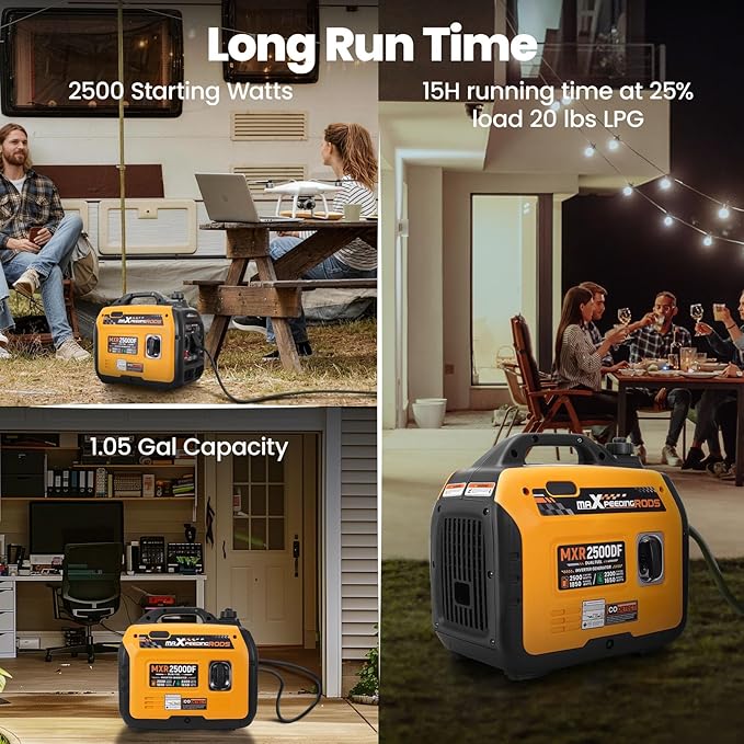 maXpeedingrods 2500W Dual Fuel Inverter Generator Small for Home Outdoor | Gasoline & Propane Powered,ECO Parallel Capable,CO Sensor,Lightweight,w/ EPA PGMA,MXR2500DF Quiet Operation,LPG Fuel Economy