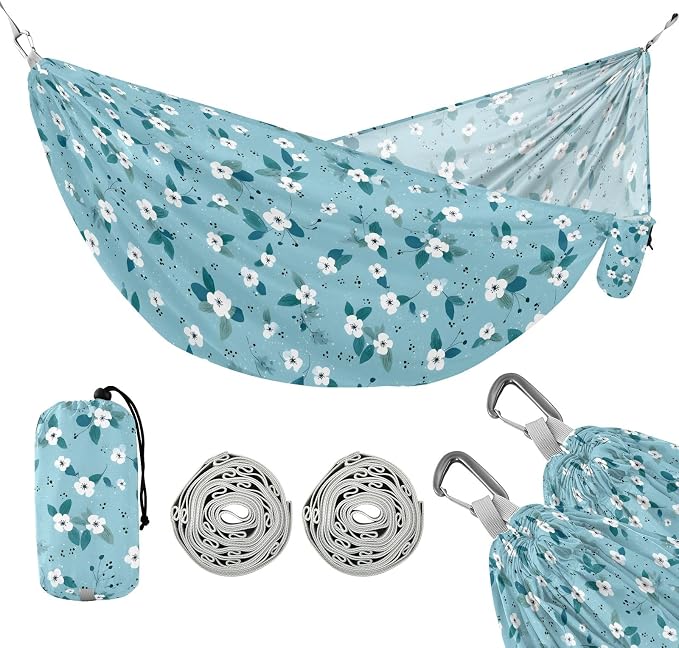 Camping Hammock Outdoor Hammocks for Outside Blue White Floral Cute Beach Trees Portable Lightweight with Pockets Tree Straps Indoor