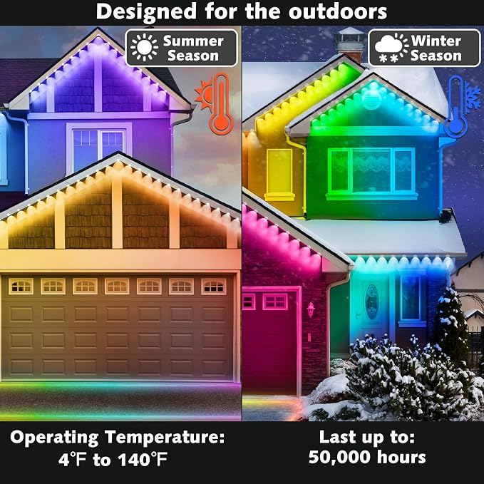 SINLEY 100FT Permanent Outdoor RGB Lights,Waterproof Smart LED Eaves Lights with App/Remote Control,for Christmas and All Holiday Decor,Daily and Accent Lighting,House Roof and Garden Lighting