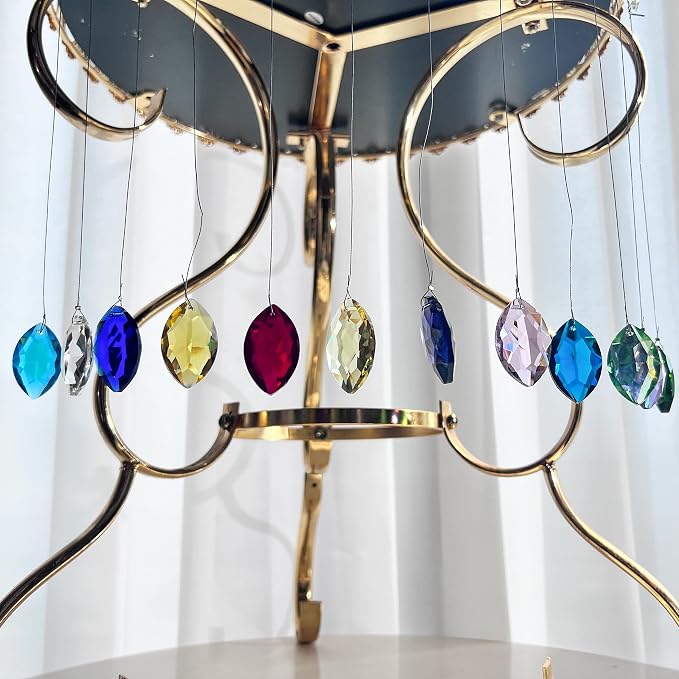 12 Pcs 38mm Multi-Color Crystal Horse Eye Prism Suncatcher Decor | Multi-Color Feng Shui Faceted Crystal Horse Eye Prism Suncatcher Pendant Set of 12 for Chandelier Window Garden Wedding Decor