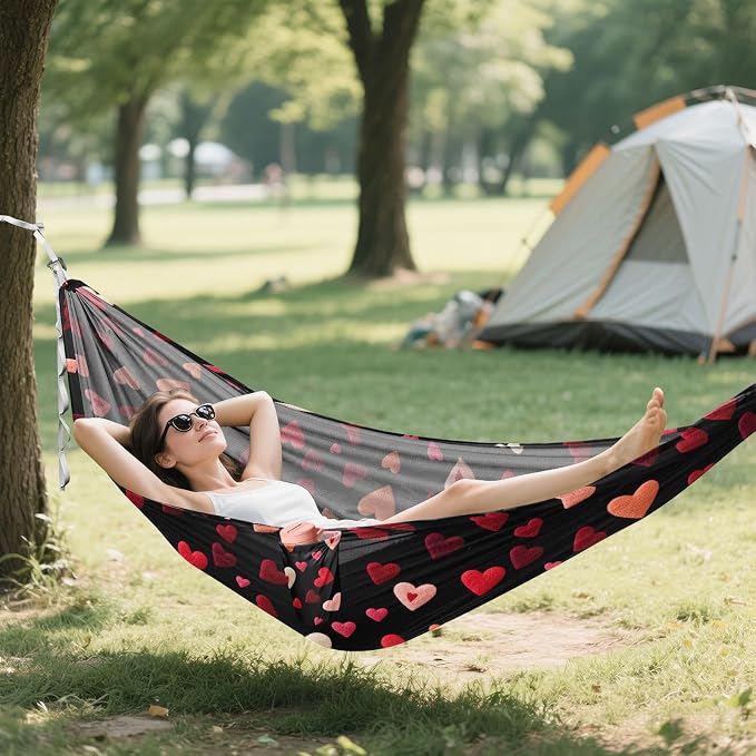 Camping Hammock Outdoor Hammocks for Outside Embroidery Hearts Beach Trees Portable Lightweight with Pockets Tree Straps Indoor