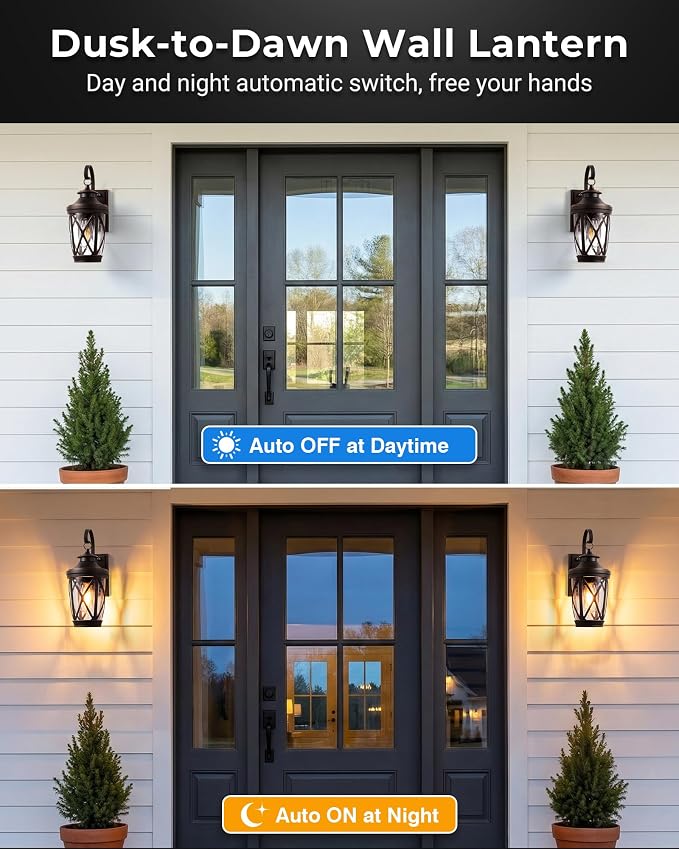VIANIS 2-Pack Bronze Porch Lights Outdoor with Gold Trim, Dusk to Dawn Exterior Lighting Fixtures, Modern Outdoor Wall Lantern with Drop Shade, Waterproof Exterior Wall Light for Garage, Hallway Patio