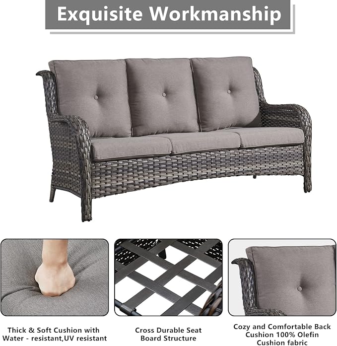 Rilyson Wicker Patio Furniture Set - 6 Piece Rattan Outdoor Sectional Conversation Sets with 1 Sofa,1 Loveseat,2 Armrest Chairs and 2 Ottomans for Porch Deck Garden(Mixed Grey/Grey)