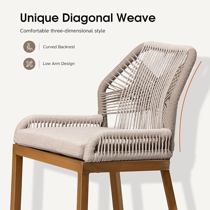 PURPLE LEAF 7 Pieces Dining Set Patio Metal Rectangular Table and Wicker Rattan Chairs for Outside Porch Garden Kitchen Modern Outdoor Furniture Sets with Counter Stools
