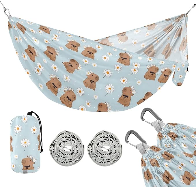 Camping Hammock Outdoor Hammocks for Outside Daisy Capybara Cute Beach Trees Portable Lightweight with Pockets Tree Straps Indoor Small