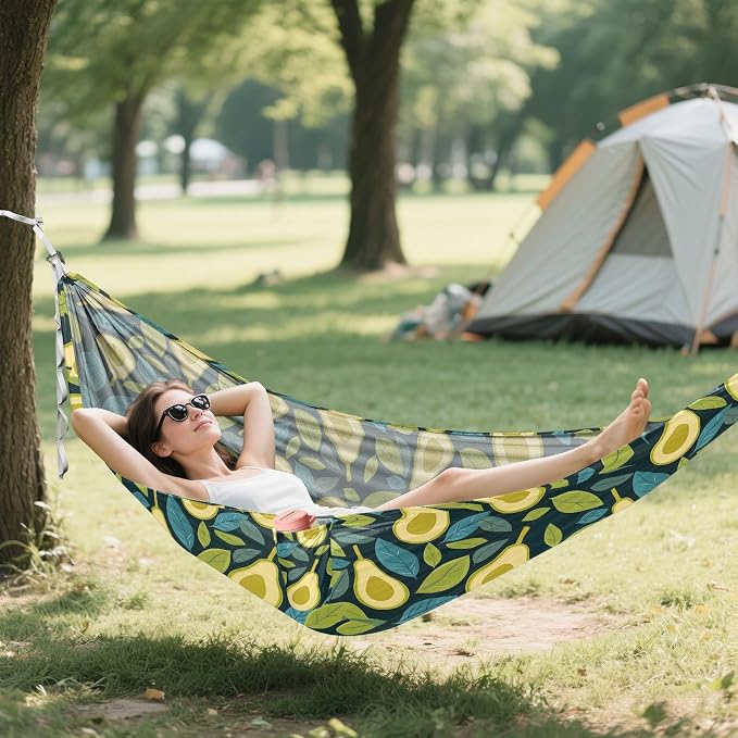 Camping Hammock Outdoor Hammocks for Outside Avocado Green Leaves Beach Trees Portable Lightweight with Pockets Tree Straps Indoor