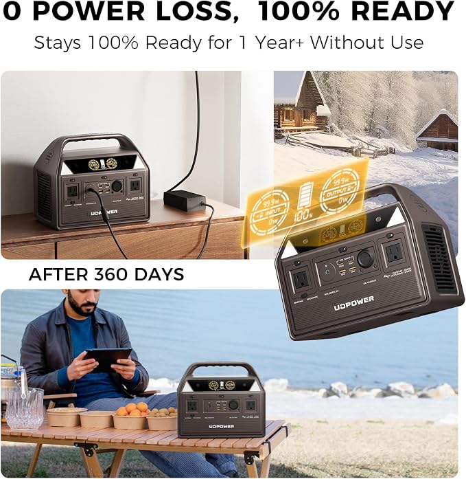 UDPOWER C600 Solar Generator with 120W Panel, 595Wh LiFePO4, 600W (Surge 1200W) AC Outlet, Portable Power Station for Camping RV Emergency Backup Brown