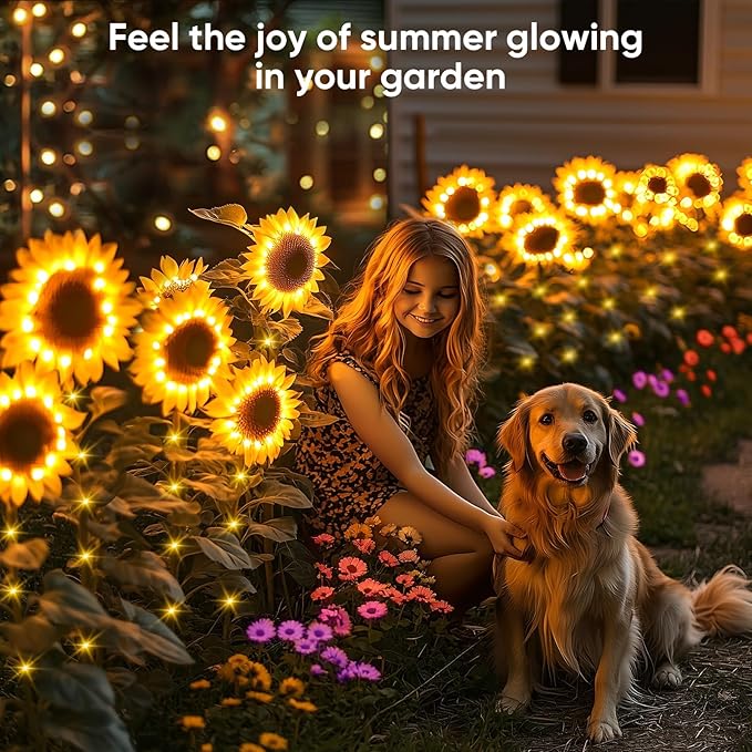 Solar Flowers Outdoor Waterproof: Gifts for Mom Mothers Day - 8 Pack Sunflower with 24 Vivid Large Flowers - 800mAh Battery for 12H Runtime - IP65 Auto On/Off Solar Garden Lights for Patio Yard