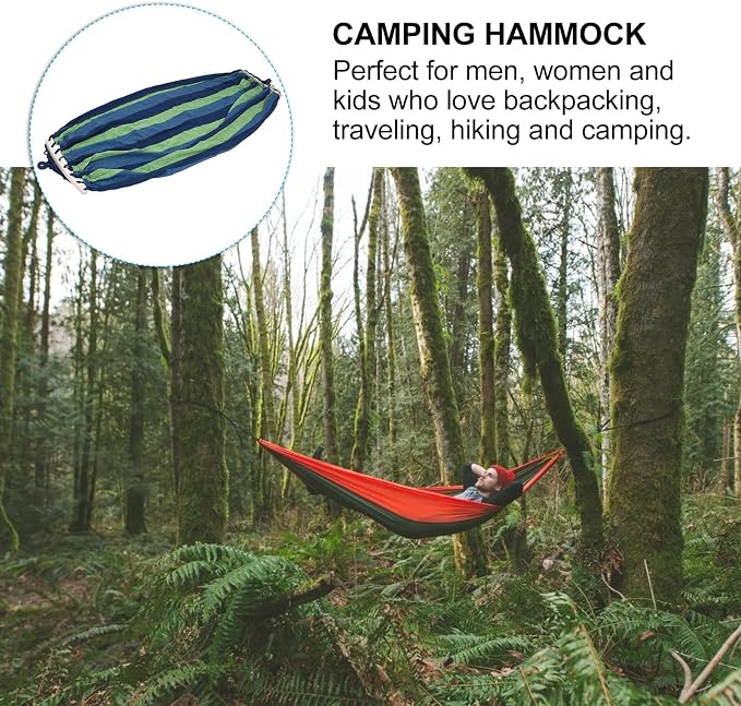 Outdoor Travel Striped Canvas Hammock Swing Bed, Extra Wide 190x100cm Portable Camping Hammock for Hiking and Backyard Relaxation
