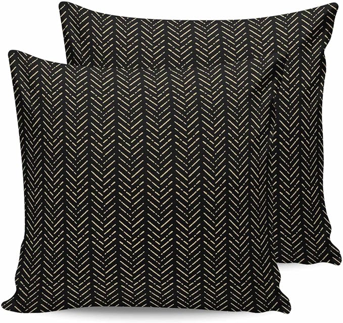 Black Gold Striped Outdoor Pillow Covers Waterproof,All Weather Cushion Case Set of 2 Decorative Pillowcases for Sofa Couch Bed Decor Patio Furniture 18"x18" Boho Minimalist Geometric Bohemia