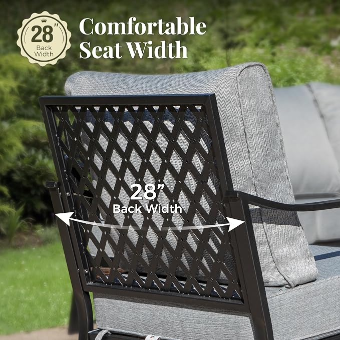 MIXPATIO Patio Furniture Set with Coffee Table, Outdoor Conversation Set with 2 x Rocking Chair, 1 x 2-Seat Sofa for Lawn Garden Backyard, Grey