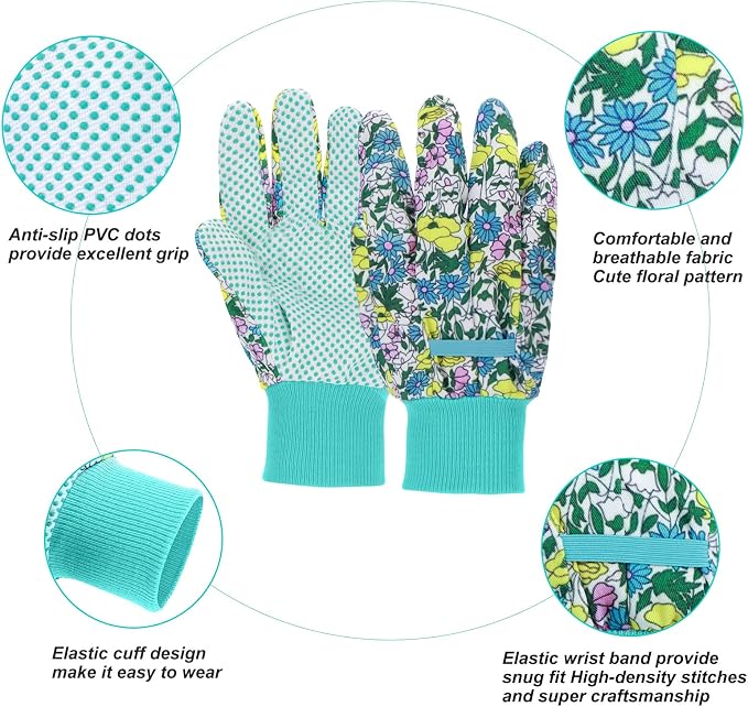 Garden Gloves for Women, Floral Gardening Gloves Ladies Soft Breathable Yard Work Glove Light Working Gloves