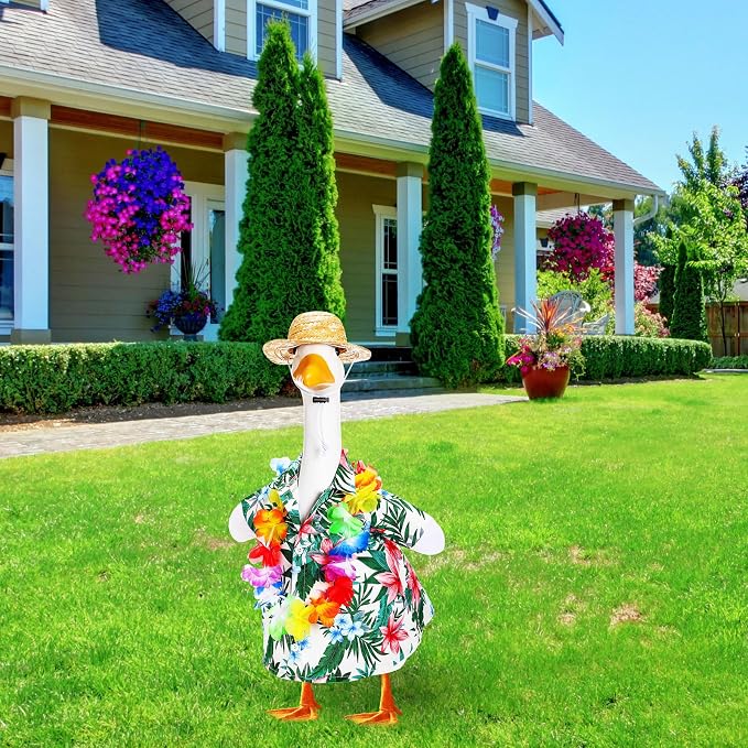 FuWeave Summer Porch Goose Outfit for 17" Hawaii Skirt Lawn Goose Costume Clothes for Outdoor Patio Yard Lawn Art Decoration