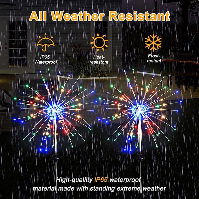 Solar Garden Firework Lights Outdoor Waterproof, 8 Pack Solar Lighting with 8 Lighting Modes , 120 LED Sparklers String Lights for Outside Decor Yard Pathway Halloween Decorations(Colorful)