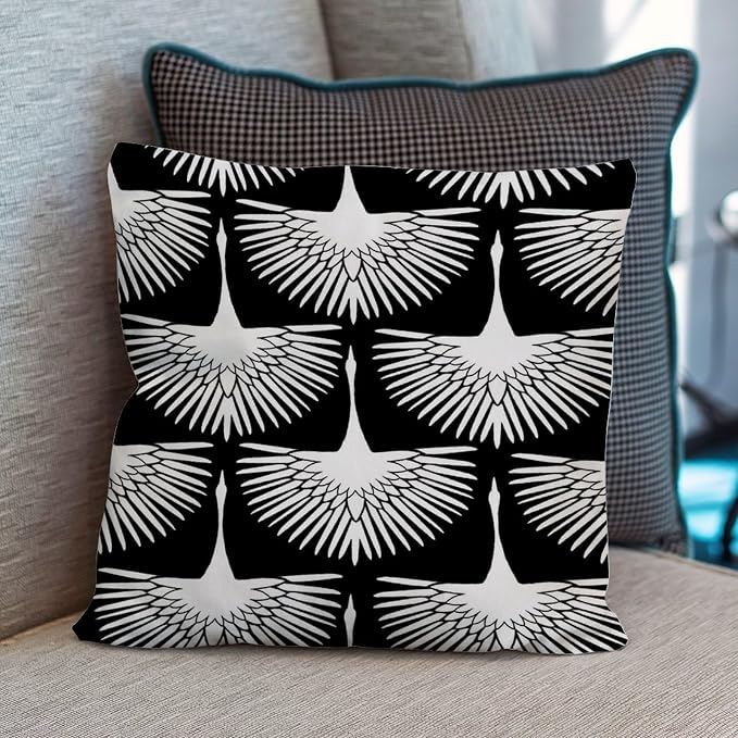 Pillowcase White Cranes Pillowcase Rustic Black and White Lily Geese Flock Pillow Cover Accent Outdoor Garden Decoration for Living Bed Room Patio Home 20x20 in