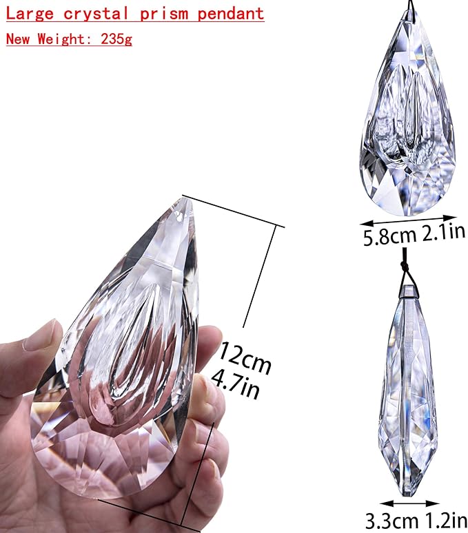 5" Hanging Crystal Prism Suncatcher aceted Clear Crystal Drop Rainbow Maker | Window Garden Decor Ornament, Faceted Clear Glass Prism Pendant, Christmas Tree Hanging Decoration