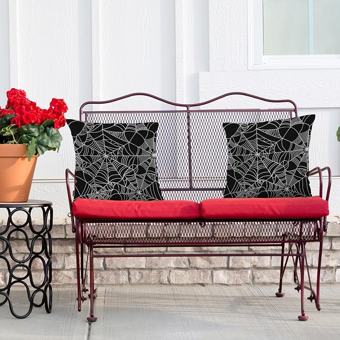 Swono Couch Pillow Cover Set of 2 Spider Web, Horror Halloween Spiderweb Decorative Throw Pillowcase Cushion Cover 18 X 18 Inch Throw Pillows Covers for Sofa Bedroom Car Living Room, Black White