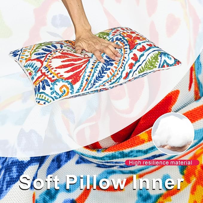 JMGBird Green & Red Outdoor Pillows Waterproof Couch Throw Pillows Inserts | 12x20 Pillow Insert Outdoor Lumbar Pillows Waterproof Outdoor Pillow covers with Inserts for Patio Furniture