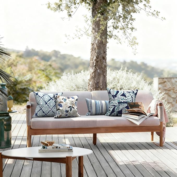 LVTXIII Outdoor/Indoor Throw Pillows, Decorative Throw Pillows with Inserts, 18"x18" Square Pillows for Bed, Couch, Sofa and Patio Furniture, Set of 2, Boho Geometry Blue