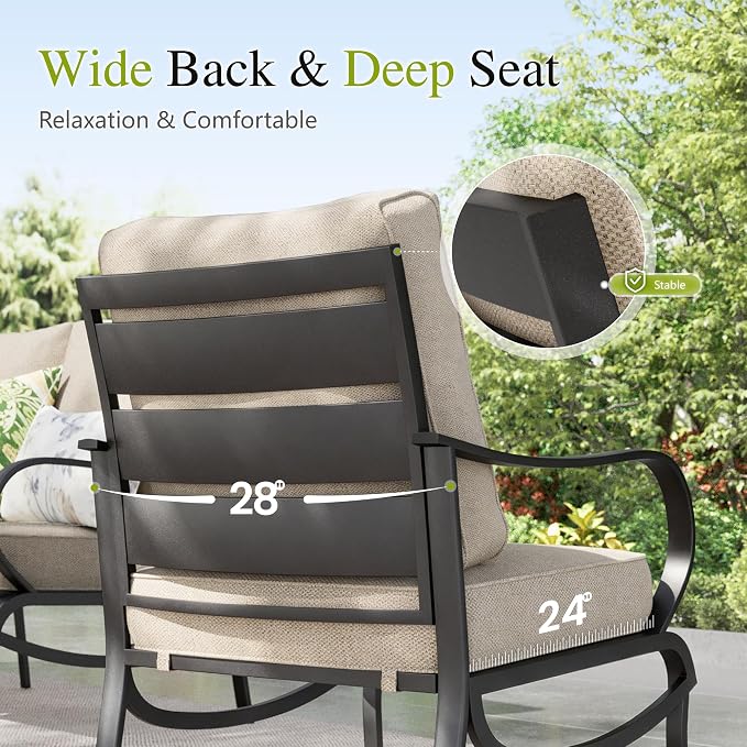 Sophia & William Patio Furniture Sets with 45" Gas Fire Pit Table Outdoor Metal Conversation Sets for 5, 2 x Swivel Cushioned Patio Sofa Chairs, 1 x 3-Seat Sofa 4 Pieces for Lawn Backyard Beige