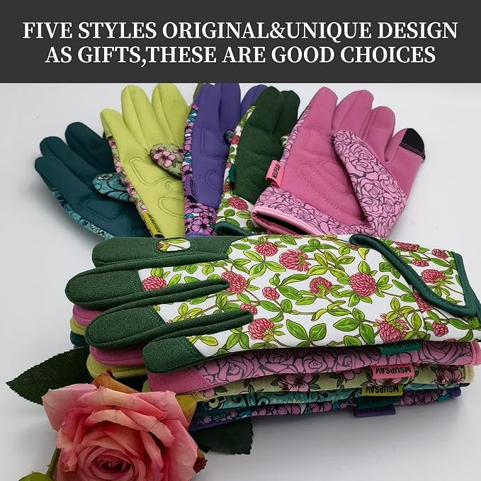 Cute Pattern Gardening Gloves,Thornproof Garden Glove,Gardener Gift | Gardening Gifts for Women,Touchscreen,Tender Thornproof,Cute Pattern,Protection Palm,Machine Washable,Adjustable Cuff