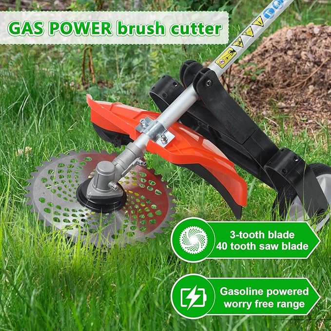 52cc 2-Cycle Gas Powered Weed Eater, Heavy-Duty Brush Cutter, Gas String Trimmer & Hedge Trimmer Combo Kit with Extension Pole, 2.3KW Multi-Functional Trimming Tool for Weeds Grass Orange