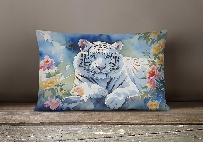 Caroline's Treasures DAC2999PW1216 White Tiger Throw Pillow Machine Washable, Indoor Outdoor Decorative Pillow for Couch, Bed or Patio, 12HX16W