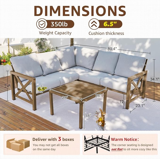 NATURAL EXPRESSIONS 6 Pieces Patio Furniture Sets,Sunbrella Outdoor Furniture Sets Patio L Shape Sectional Couch Sofa Patio Conversation Sets with 6.5" Grey Cushions,Hand-Paint Fauxwood Metal Frame