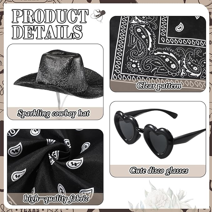Disco Cowgirl Porch Goose Outfit 23" Cement Goose Statue Fringe Bandana Sunglasses for Summer Lawn Desk Patio Yard(Black)