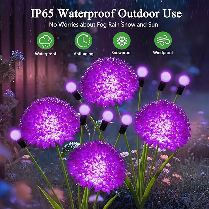 Solar Lights Outdoor Waterproof, 6 Pack Purple Solar Firefly Swaying Lights with Flowers, Flower Light Garden Decor for Halloween Christmas Outside Yard Patio, Gifts for Women Grandma